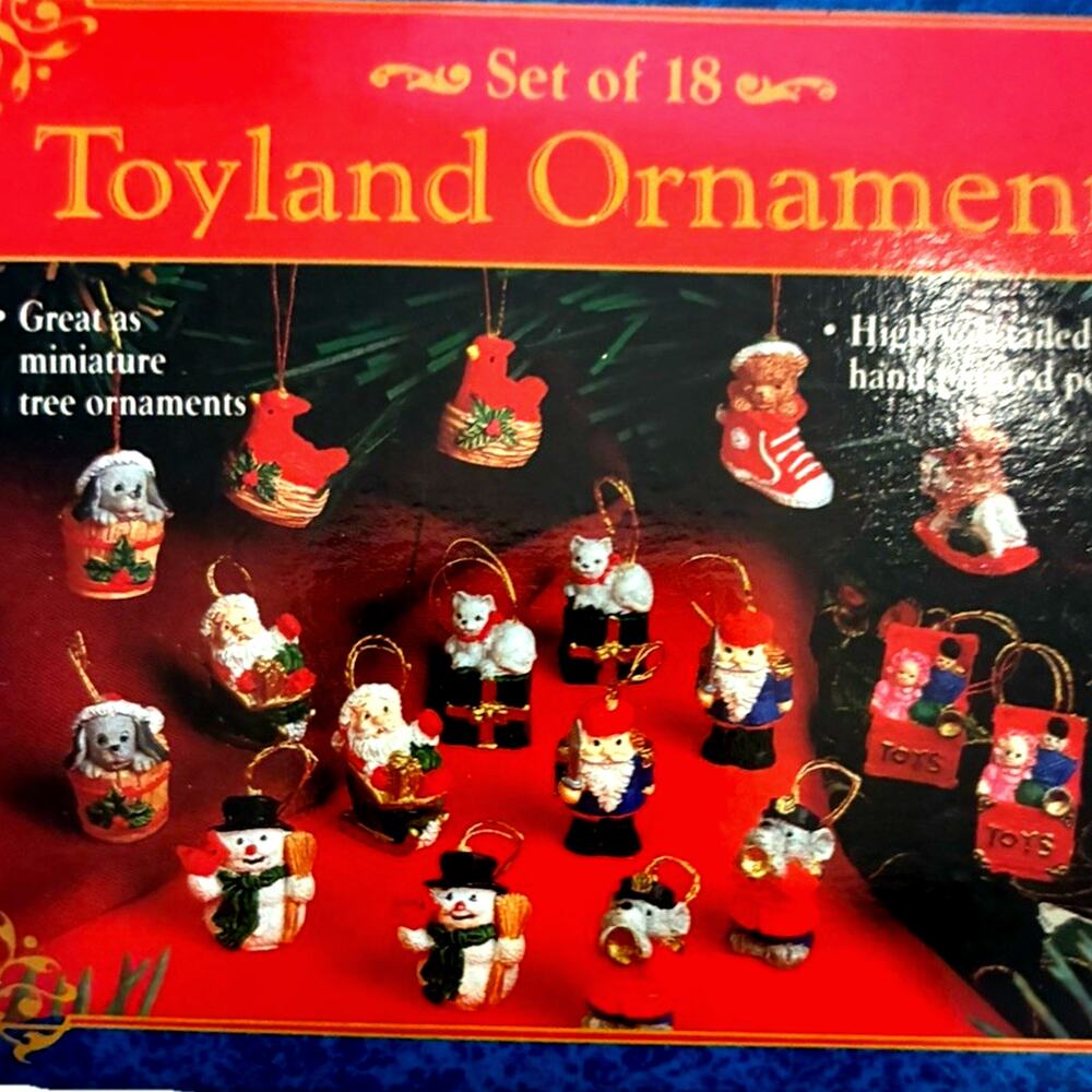 Set Of 18 Mini Toyland Christmas Ornaments Hand Painted Polystone Giftco New